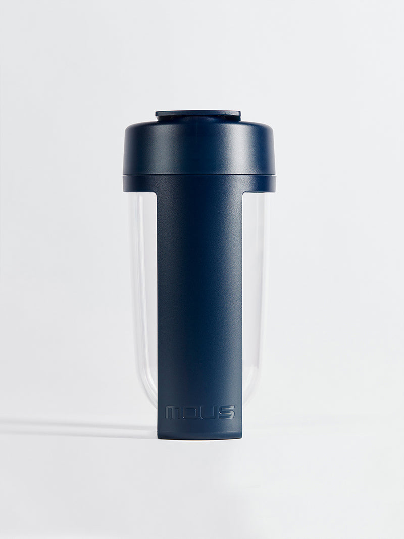 fitness bottle and supplement shaker by mous in navy color